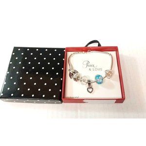 Silver Tone 8" PEACE & LOVE Bracelet With Beads And Charms